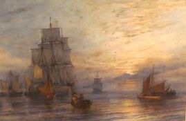 19TH CENTURY ENGLISH SCHOOL, WATERCOLOUR, Shipping off a Coast, 18” x 27”