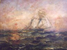 T WESTCOTT, SIGNED, OIL ON PANEL, Shipping at Sea, 13” x 16”