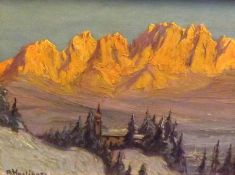 R HASLINGER, SIGNED, OIL, Alpine Landscape, 8” x 10”