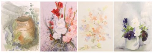 DOROTHY SPINK, SIGNED, GROUP OF FOUR WATERCOLOURS, Still Life Studies, assorted sizes (4)