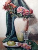 JAMES PATERSON, SIGNED AND DATED 1921, WATERCOLOUR, Still Life Study of Flowers in a Vase, Wine