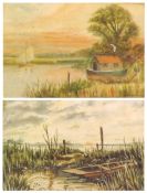 W J COMAN, SIGNED, WATERCOLOUR, Sailing Boats on the Norfolk Broads; together with four further