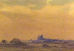 JOSEPH WEST, SIGNED, WATERCOLOUR, Landscape with Distant Cathedral, 9” x 12”