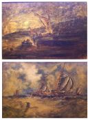 T WESTCOTT, SIGNED, PAIR OF OILS ON BOARD, Shipping at Sea, 10” x 14” (2)