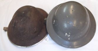 Two WWII period Tin Helmets plus “The Metropolitan” Police Whistle