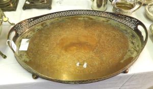 An early/mid-20th Century previously Electroplated Oval Tea Tray, with pierced gallery, two in-cut