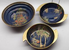 A Mixed Lot of Carlton Ware: two double-handled Bowls, Stork and Spiders Webb patterns and a further