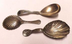 A group comprising a George IV Caddy Spoon, Fiddle and Thread pattern, London 1824; a further