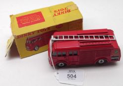 Dinky Toys No 259 Fire Engine, in traditional red livery with ladder in roof section (poor