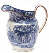 An early 19th Century Blue and White wide-lipped Jug, decorated with a rural Oriental scene with