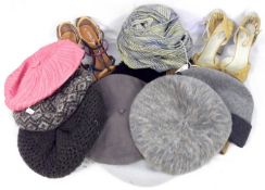 A quantity of Ladies Hats, mostly Beret style; together with two pairs of Shoes