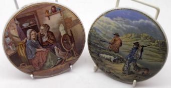 Two Prattware Pot Lids: “The Sportsman” and “Persuasion”, both 4” diameter (2)