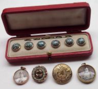 A Mixed Lot: boxed set of six Turquoise/enamelled centre Dress Buttons; together with two Sepia
