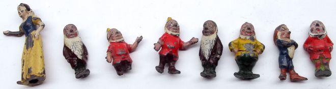 Pre-war Painted Lead Figures: Snow White and the Seven Dwarfs, composite set with some repeats