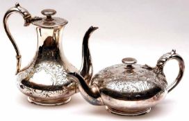 A good quality Victorian Electroplated Coffee Pot of baluster circular form, engraved with entwining