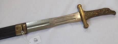 Vintage French Pioneer Sidearm, 19” blade, broad straight crosspiece, eagle’s head hilt, metal