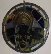 A Circular Stained Leaded Glass Panel, decorated with a portrait of Thomas Dove (Bishop of