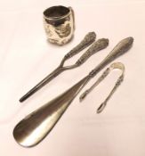 A Mixed Lot including a large Silver-Handled Shoehorn, Birmingham 1906; a pair of Steel and Embossed