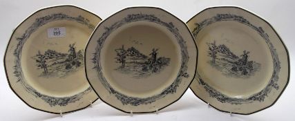 A set of three Royal Doulton “Norfolk” pattern Dinner Plates of shaped circular form, each unusually