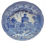 A Mixed Group: three 19th Century blue and white Plates, to include one Rogers decorated with deer