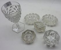 A group of five assorted Clear Glass Salt or Condiment Pots; together with a 20th Century Rummer-