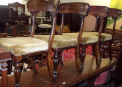 A set of four William IV Mahogany Bar Back Dining Chairs, with mustard upholstered seats, raised