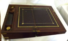 A 19th Century Mahogany Writing Box with brass nameplate (vacant), brass escutcheon, brass bound