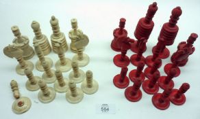 A Bone and Red stained Chess Set, circa late 19th/early 20th Century (much losses and damage/repairs