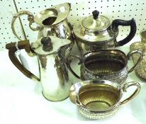 A group of Electroplated Tea Wares, including Teapot, Hot Water Jug, Milk Jug, two-handled Sugar