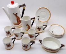 An unusual Royal Doulton “Fox Hunting” Coffee Set, Reg No H4927, comprising Coffee Pot, six Cups,