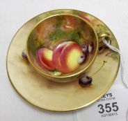 A Royal Worcester Miniature Cup and Saucer, decorated with still life design of fruit, saucer 3 ½”