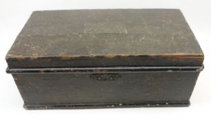 A small late 19th Century rectangular Box fitted with pull-out tray and small copper plaque to