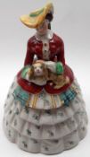 A 19th Century Novelty Covered Jar modelled as a lady in flowing skirt, decorated in colours with