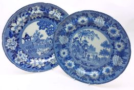 Two 19th Century Rogers Blue and White Plates, one decorated with Oriental scene and elephant; the