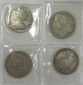 UK Queen Anne 1711 Shilling (4th bust) + George II Shillings 1743 and 1758 + George III 1787