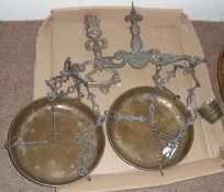 A pair of 20th Century Brass Beam Scales, decorated with ornate foliage detail