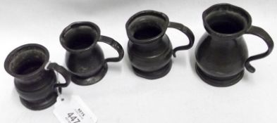 A collection a four small 19th Century Pewter Measures of baluster form, all approximately 2”-2 ½”