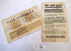 WWII period Headquarters 21st Army Group Safe Conduct Leaflet in English and German + Airdrop