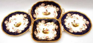 A 19th Century Coalport part Dessert Service, comprising twelve Plates and two double-handled Side