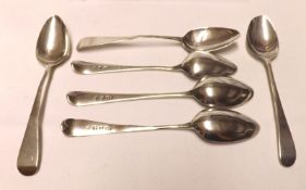 A group of six Georgian Teaspoons, Old English pattern, top marked, (conditions vary) (6)