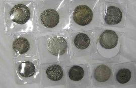 Packet: assorted UK Hammered Silver Coins including Charles I 1645 Shilling, Edward VI 1551-53