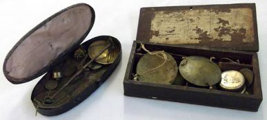 Two sets of 18th Century Jewellers Miniature Beam Scales, very worn condition; together with a