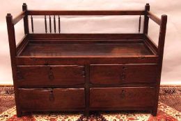 An 18th Century Oak Ship’s Bunk or Berth, the back and sides with rail surround and traces of