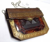 An interesting late 19th Century, possibly French, gilt-tooled leather and pressed tortoiseshell