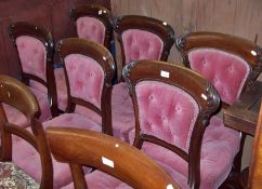 A set of six Victorian Mahogany Framed Dining Chairs, the backs and seats with button upholstered