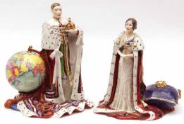 Carlton Ware Models of George VI and Queen Mary, decorated throughout in colours, largest piece 8”