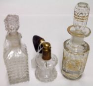 A Mixed Lot comprising: A 19th Century facetted cylindrical clear glass Scent Bottle with gilt