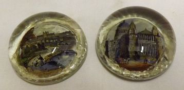 A pair of small early 20th Century Glass Paperweights decorated with scene of St Paul’s and a