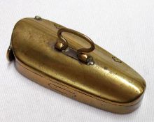 A Trench Art style small Brass Vesta in the form of a violin case (end opening), 2” long