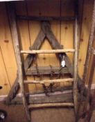 A Vintage Treen Horse-drawn Scarifier and four-stave Fruit-Picking Ladder, 34” and 18” wide
